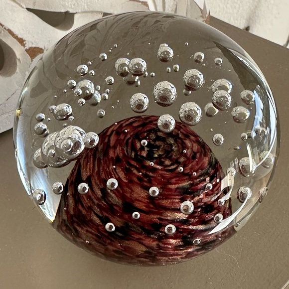 Art Glass Paperweight, Golden Aventurine Glass Orb, Bubbles, 3"x 3.5", Lovely! - Picture 11 of 11